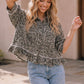 Leopard Print Frayed Ruffle Hem Shirt Jacket