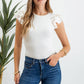 Solid Ruffle Flutter Sleeve Knit Top