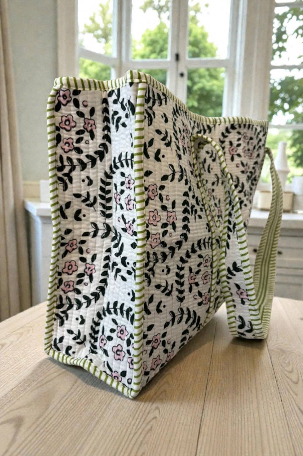 Camila Green Leaf Floral Tote Bag