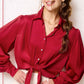 Flowy Button Down Balloon Sleeve Tie-Front Shirt