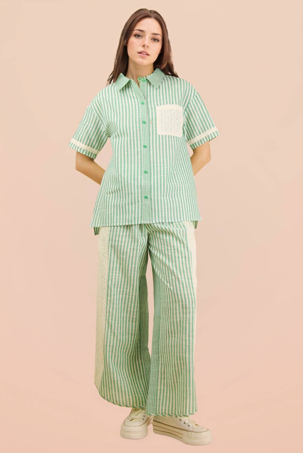 Lace Contrast Stripe Wide Leg Pants