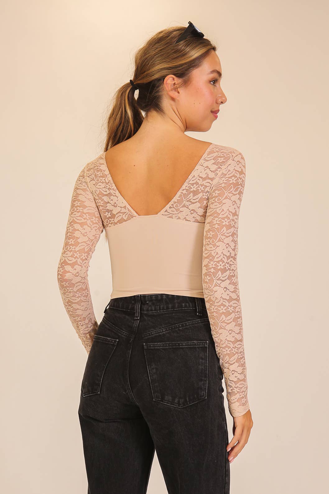 Lace Sleeve V-Neck Top