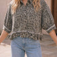 Leopard Print Frayed Ruffle Hem Shirt Jacket
