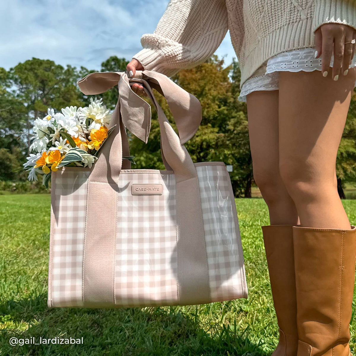 Case-Mate Latte Gingham Bow Jelly Tote Bag (Classic)