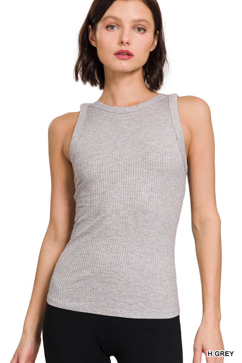 Ribbed Boat Neck Tank Top