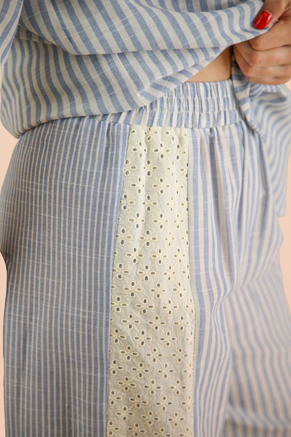 Lace Contrast Stripe Wide Leg Pants
