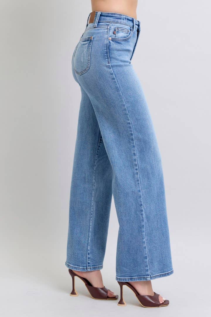 High Waisted Vintage Wash Retro Wide Leg