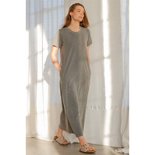 MINERAL WASHED COTTON MAXI DRESS