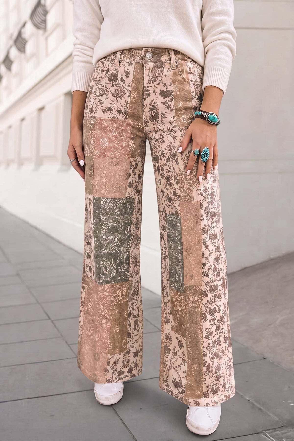 Western Printed Pockets Straight Jeans