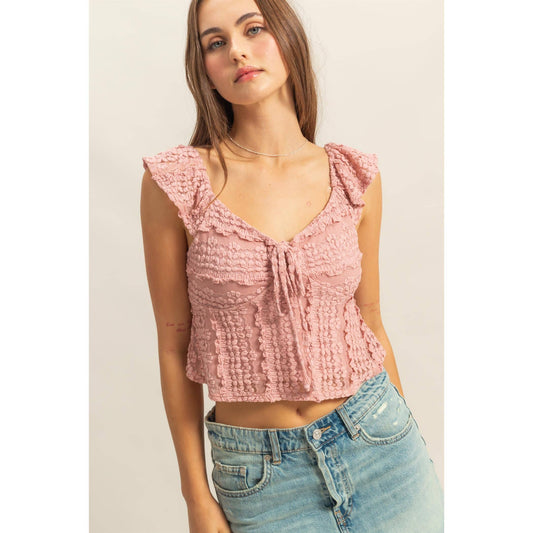 Sweetheart Neck Tie Front Lace Top
