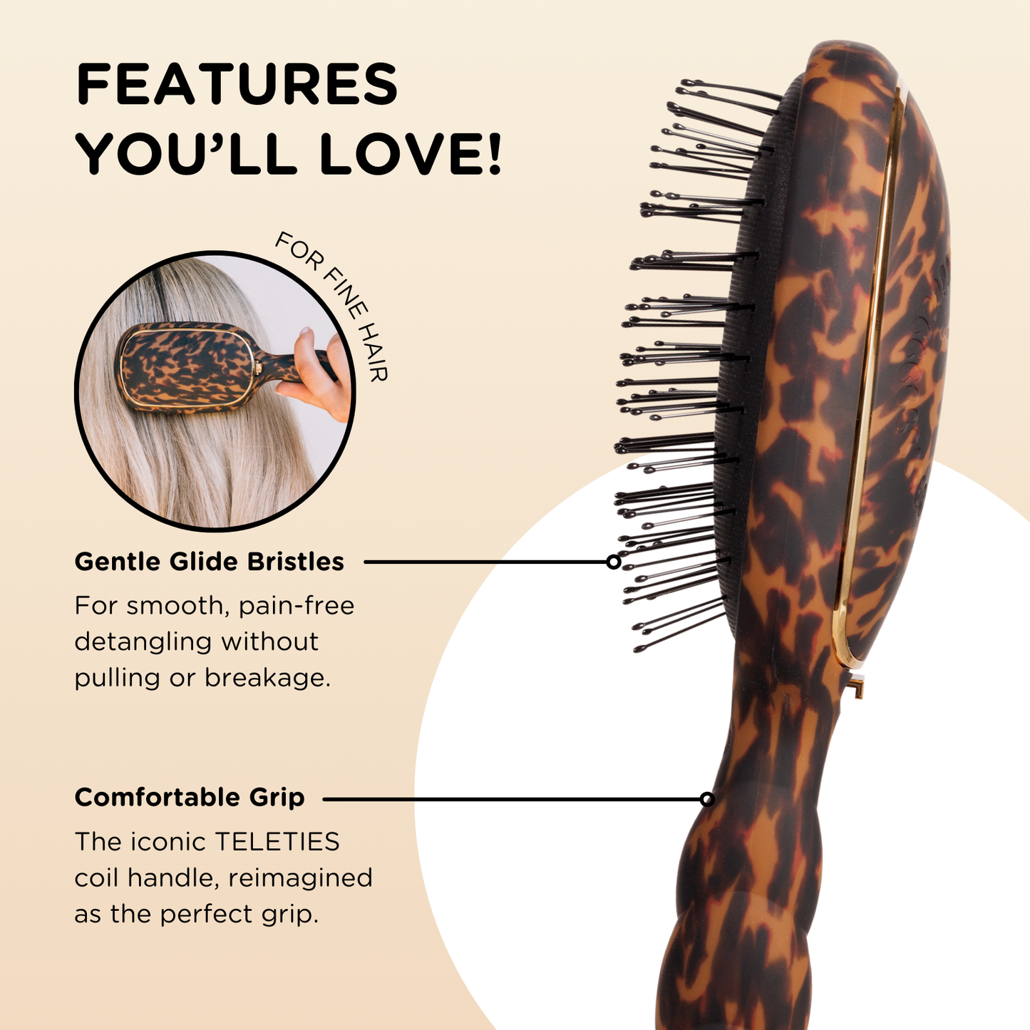 Detangler Hair Brush for Fine Hair - Tortoise