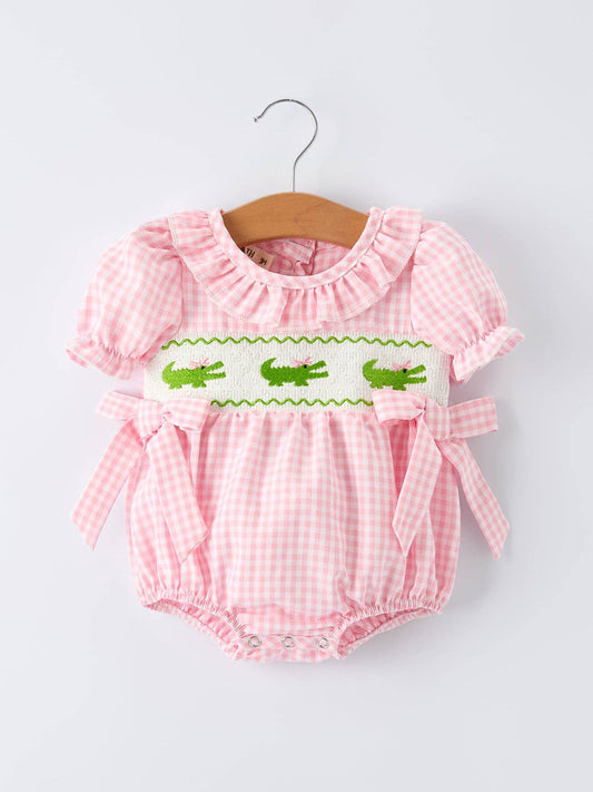 Crocodile Embroidered Smocked Romper