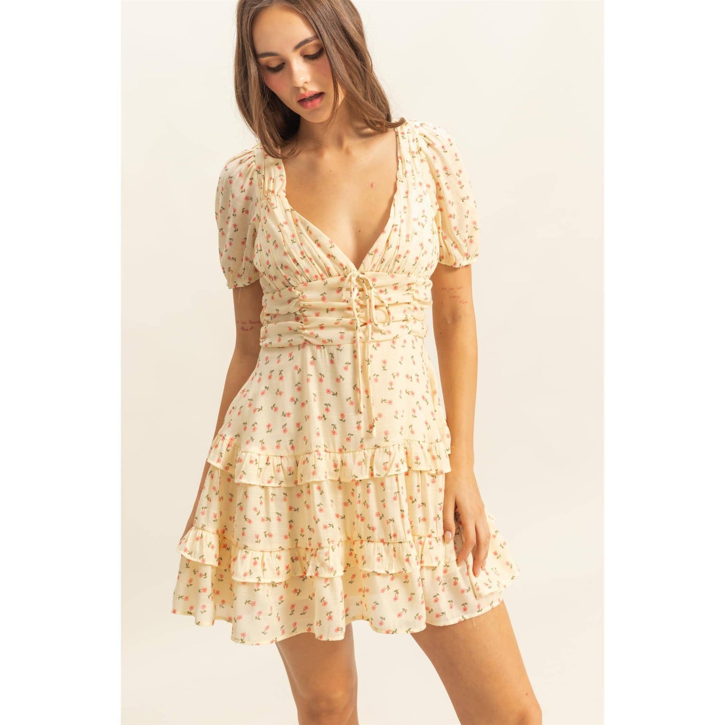 Ditsy Floral Print Tiered Mini Dress