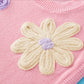 Pink Multi Crochet Flower Knit Short Sleeve Sweater Top