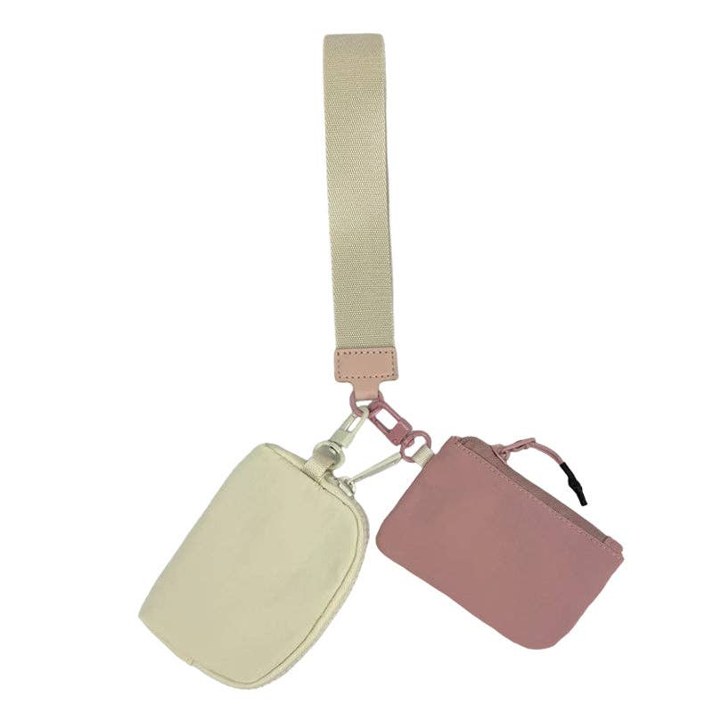 Wristlet Key Chain Double Pouch Cream/Mauve