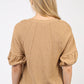 Half Puff Sleeve Crinkle Knit Top