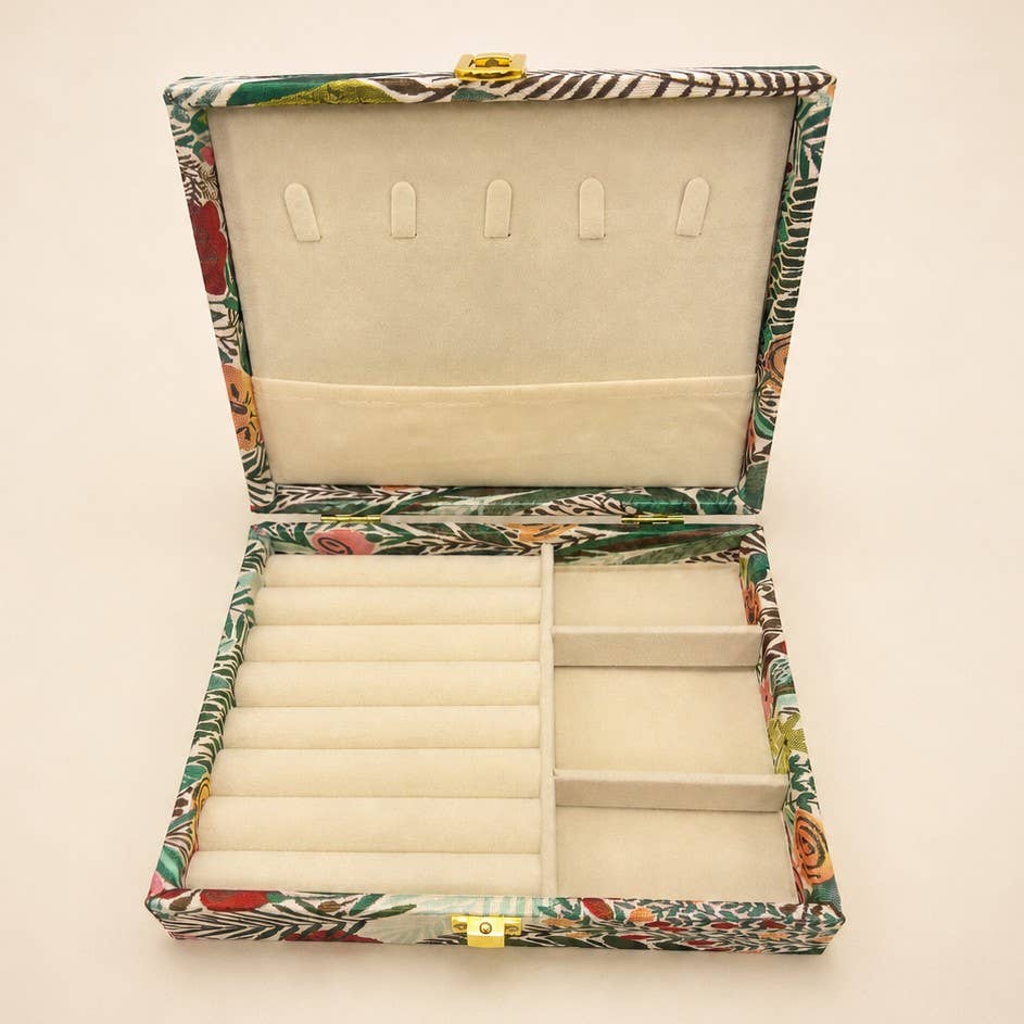 FLORAL PRINT JEWELRY ORGANIZER TRAVEL BOX CASE |