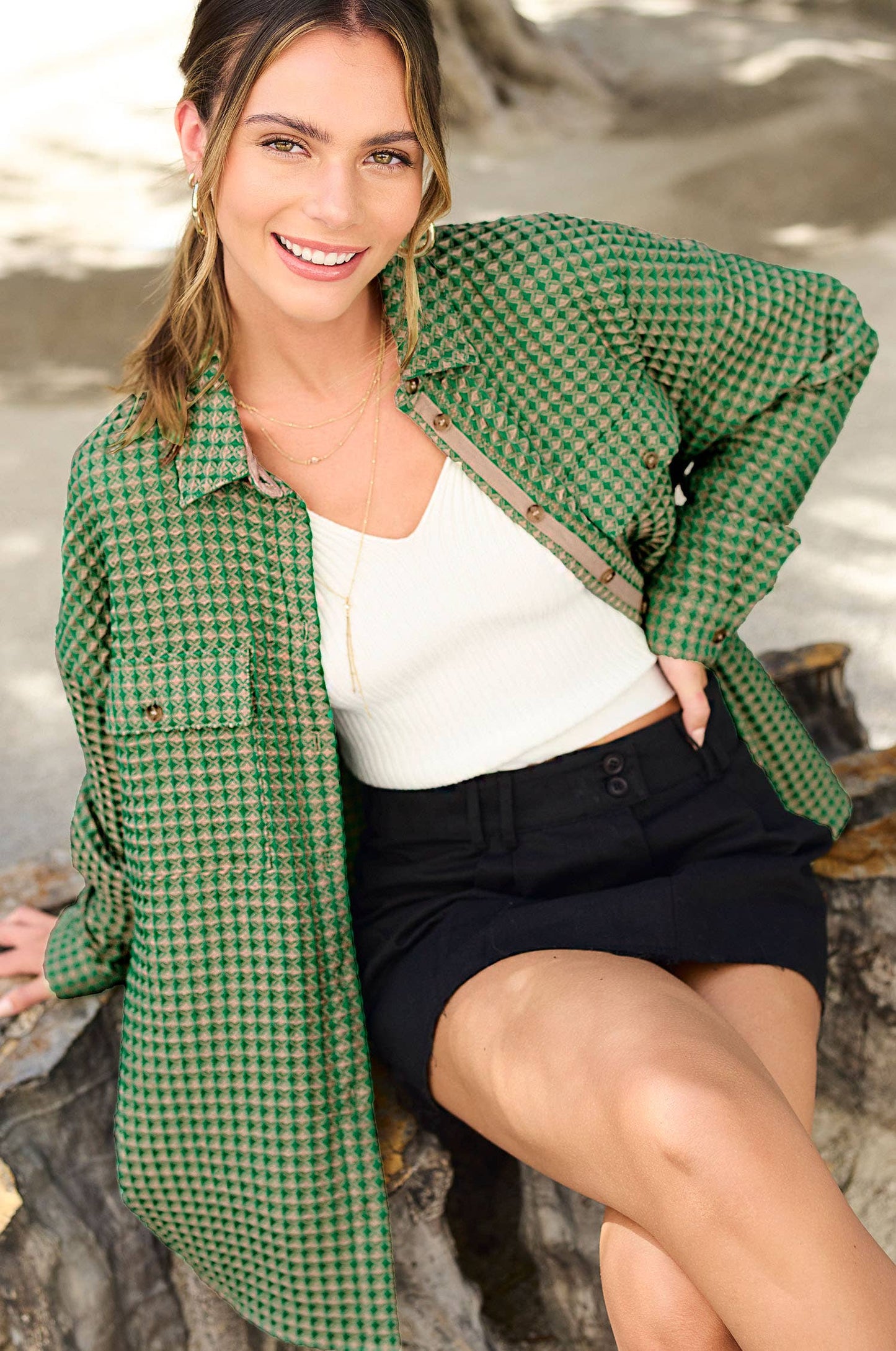 Waffle Textured Oversized Button Down Shacket