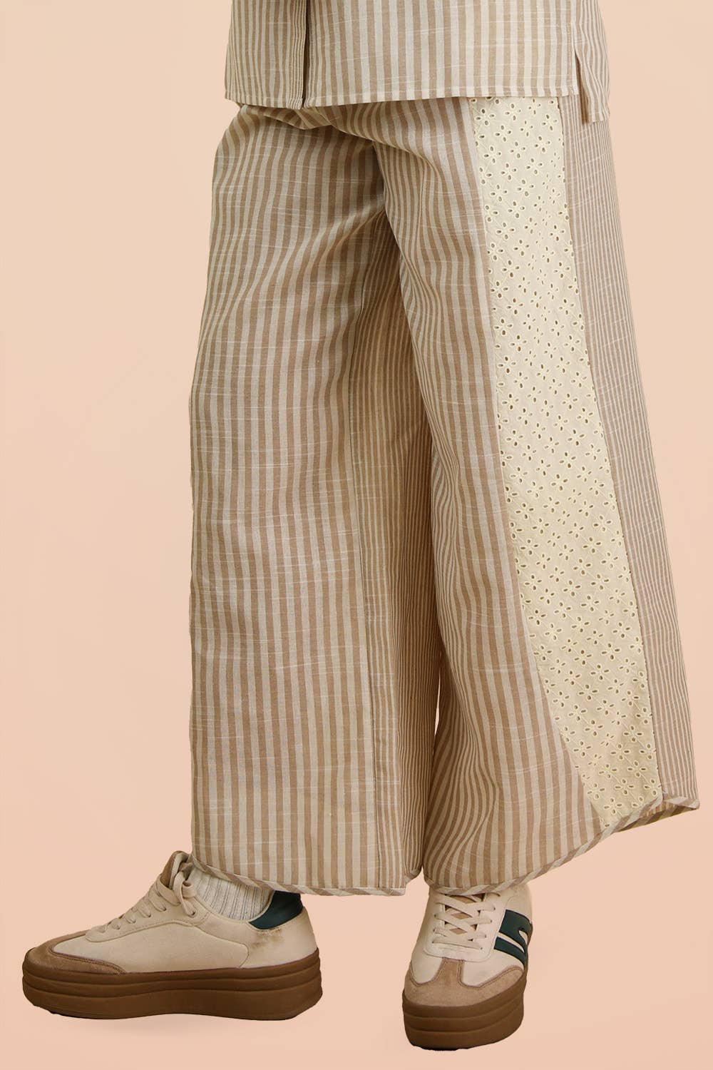 Lace Contrast Stripe Wide Leg Pants