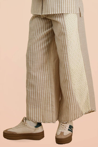 Lace Contrast Stripe Wide Leg Pants