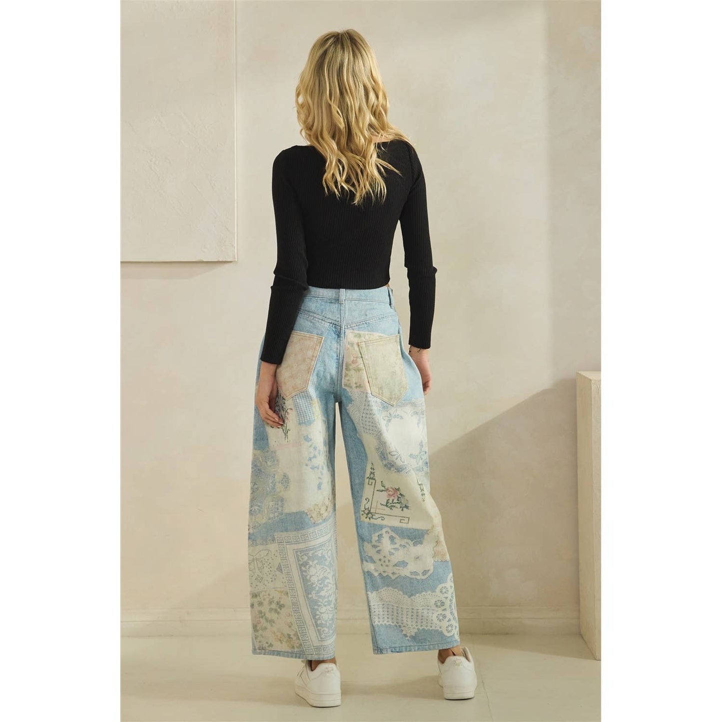 Digitally Printed Patchwork Denim Pants