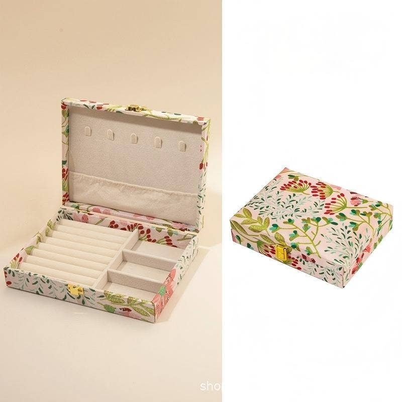 FLORAL PRINT JEWELRY ORGANIZER TRAVEL BOX CASE |