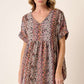 FLOWER PRINT V NECK BABYDOLL MINI DRESS