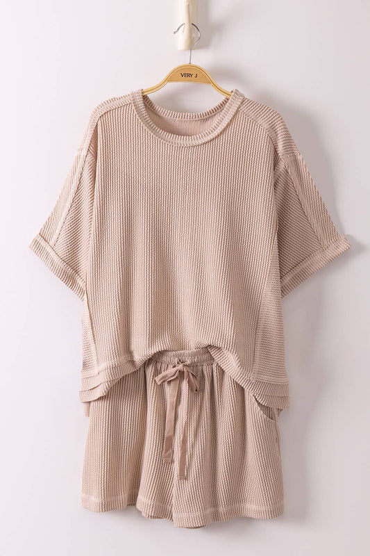 Ribbed Knit Comfy Top & Shorts Set