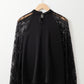 Black Keyhole Neckline Floral Lace Raglan Sleeve Blouse