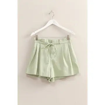 High-Waisted Washed Twill Paperbag Shorts