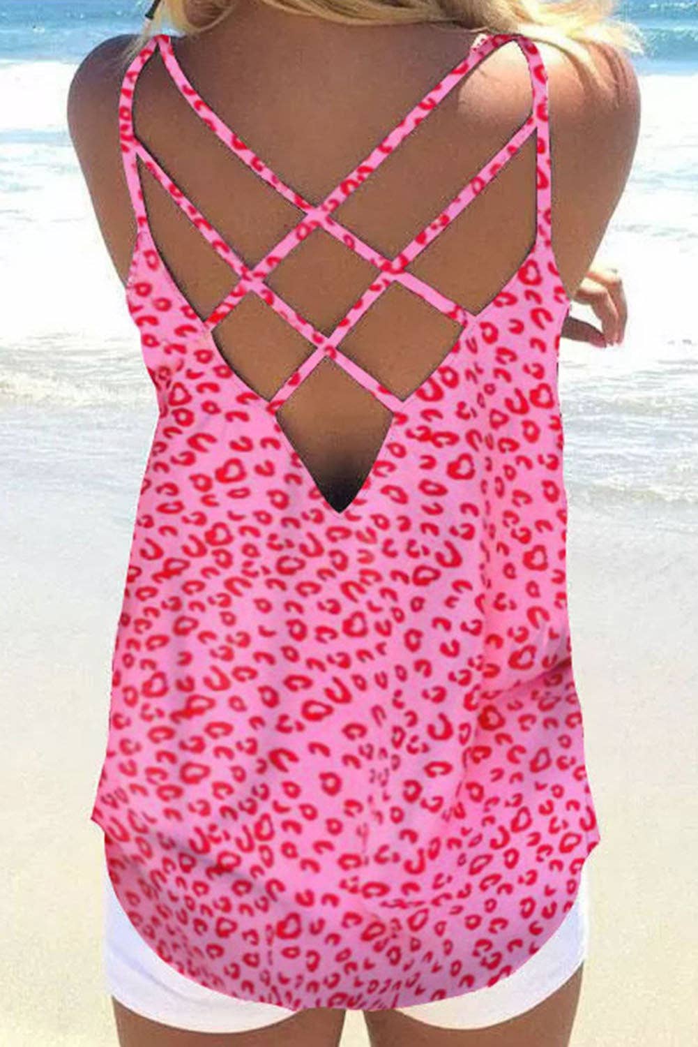 Strappy Back Detail Leopard Tank Top - The Salty Mare