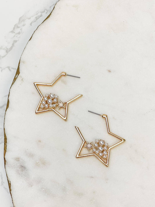Gold & Pearl Star Hoop Earrings - The Salty Mare