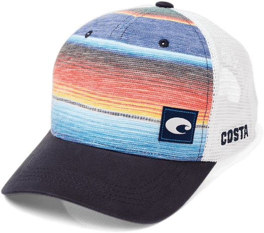 Costa Trucker Hat Blue White Mesh Adjustable Cap Costa Del Mar Hook & Loop